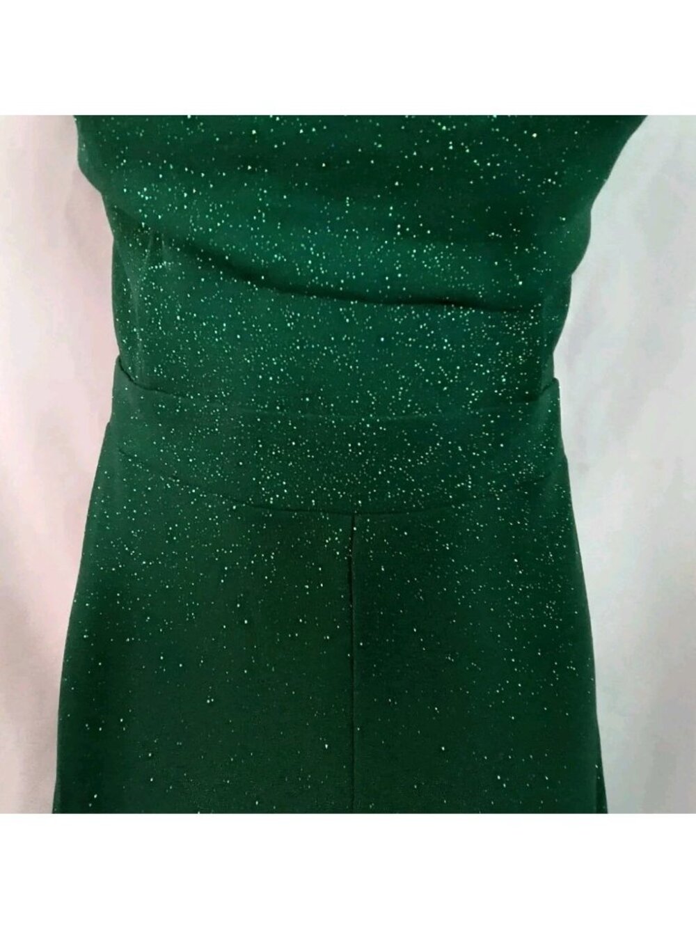 Symphony Glitter Jumpsuit Women Long Emerald Green Pleated Strapless Sz Large - Picture 4 of 16